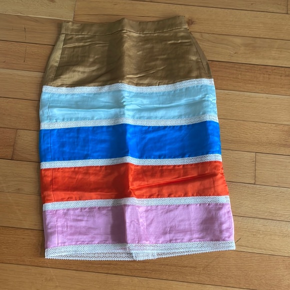 J Crew NEW Pencil Skirt linen blend Colorblock size 2 - Picture 1 of 6